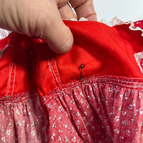 Vintage Bryan Size 12M Frilly Red Dress Lace Green Trim - Picture 5 of 11